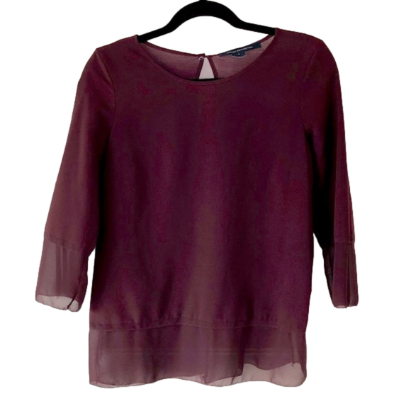 𝅺French Connection 3/4 Sleeve Blouse in Burgundy - S - Picture 1 of 6